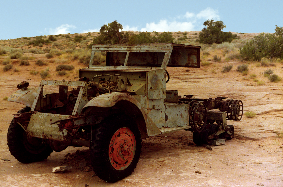 This destroyed half-track is a landmark along the road to Johnny's Hole - Relates to Haunted Mesa