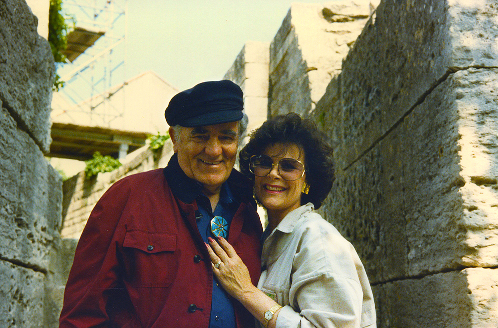 Louis and Kathy between the walls of Carcassonne. 