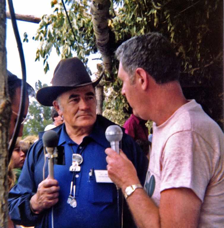 Louis talking with local KDGO Radio Host Gayle Malloy at the Ute and Comanche Peace Treaty.