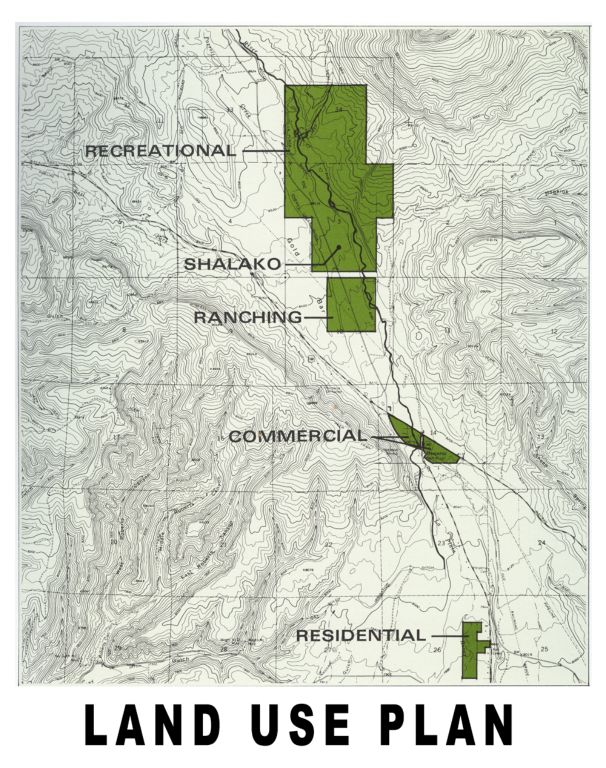 There were three attempts to build the Shalako Western Theme Park.  Financially, Louis was only slightly involved, to the tune of a couple thousand dollars, in the first one.  Mostly it was a case of companies using his name and general ideas to create the development.  The first attempt was in the 1970s in Colorado, amd the development was intended to include a Museum, Western Village, Movie Lot, and an Anasazi Pueblo.  The second was in New Mexico and then California in the 1980s, and the third was in Arizona in the 1990s.  None of these projects came to fruition.  This is a selection of artwork from the various different proposals.