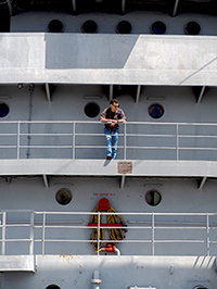 Beau L'Amour aboard the SS Lane Victory, research for No Traveller Returns. Photo by Thanakorn Telan.